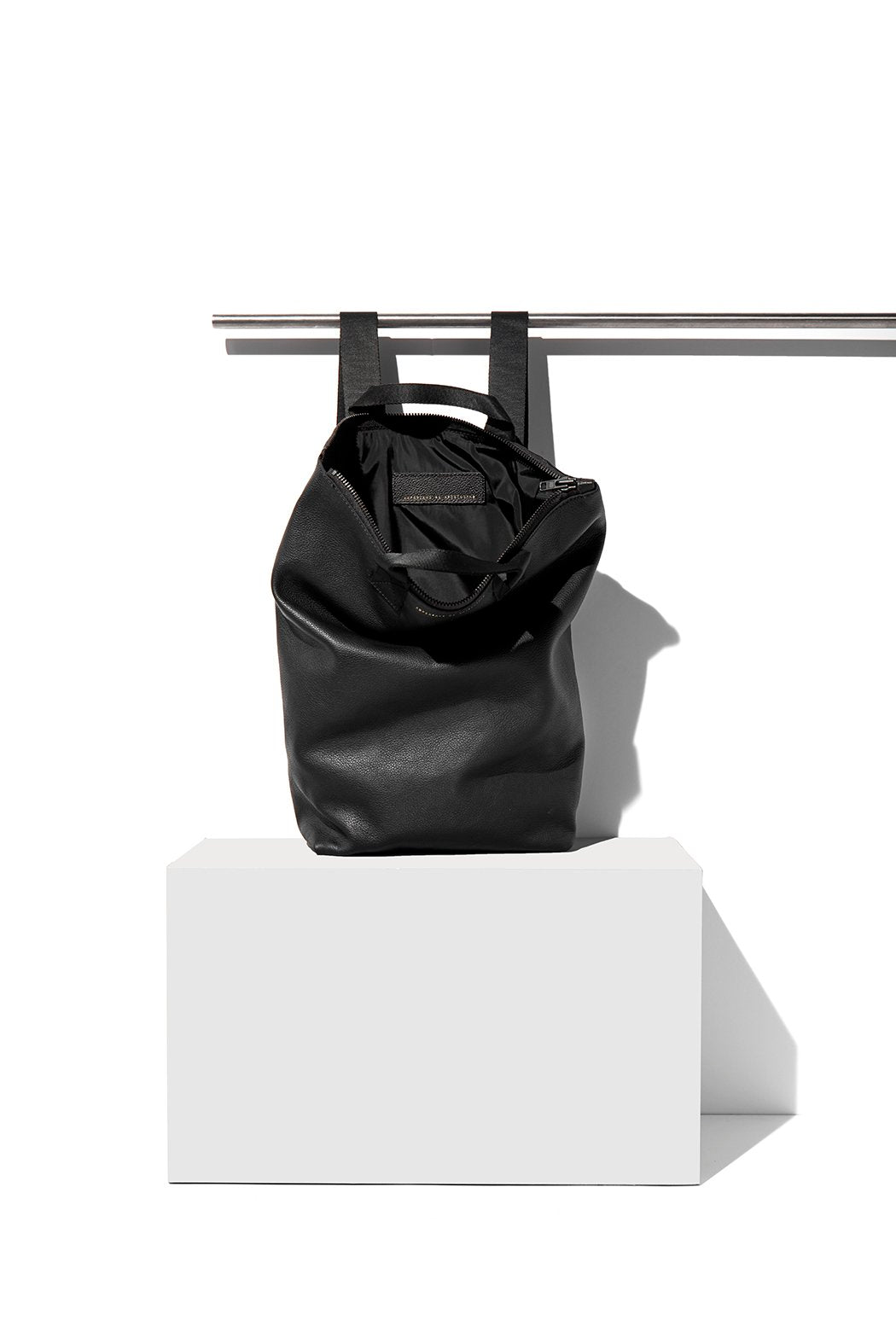 AMPERSAND AS APOSTROPHE fashionable soft black luxury summer leather backpack women's men’s nylon webbing shoulder straps lightweight large everyday travel book bag