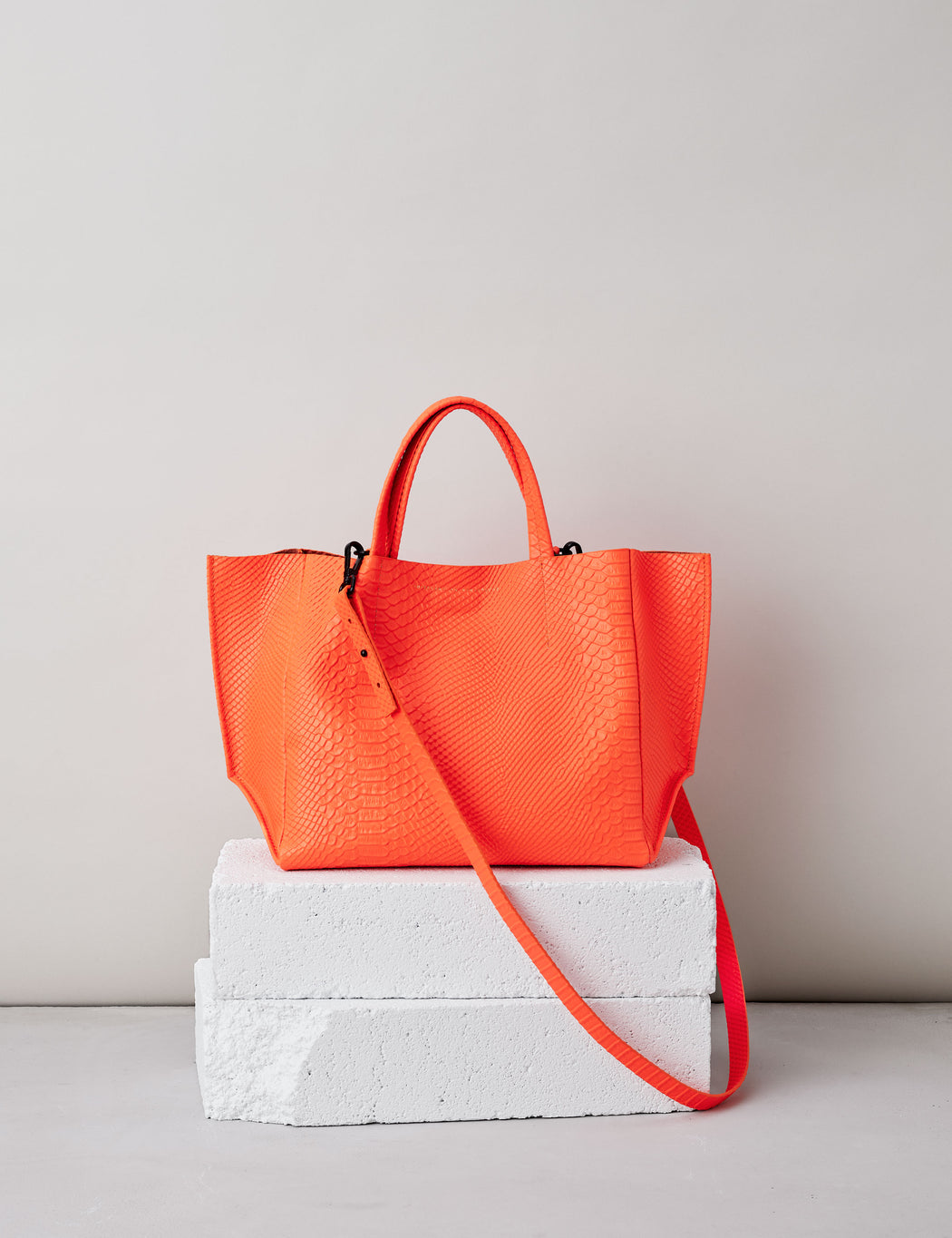 Half Tote / Neon Orange Python