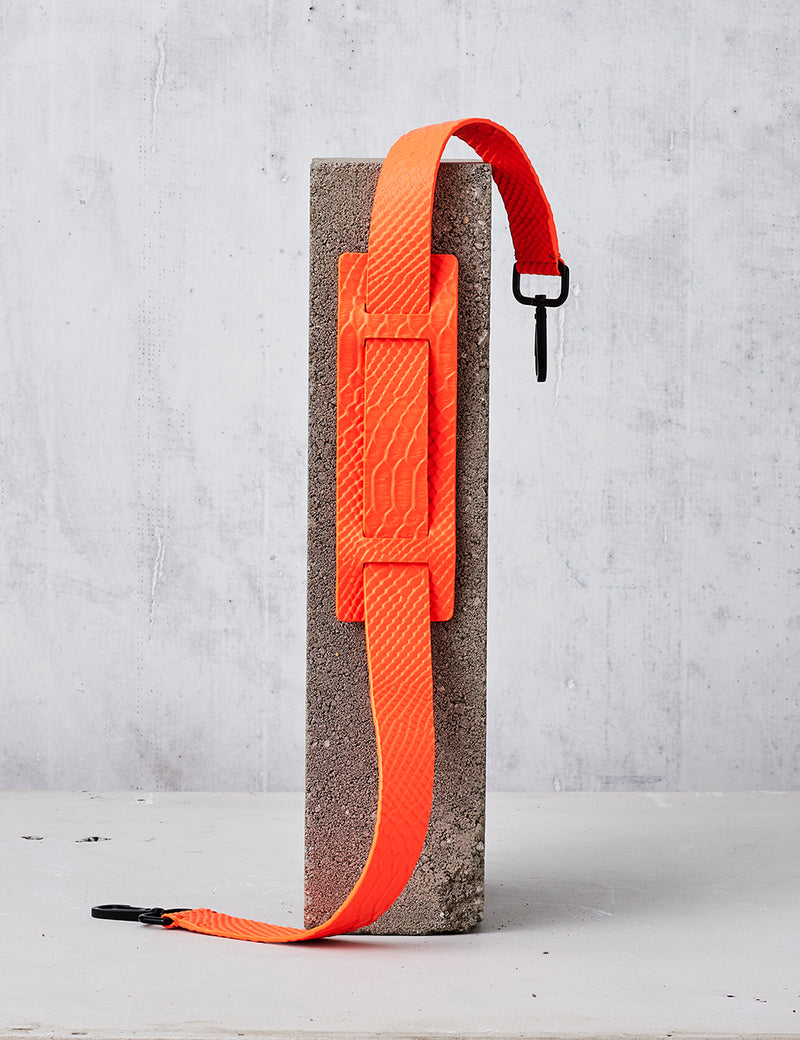 Leather Shoulder Strap / Neon Orange Python