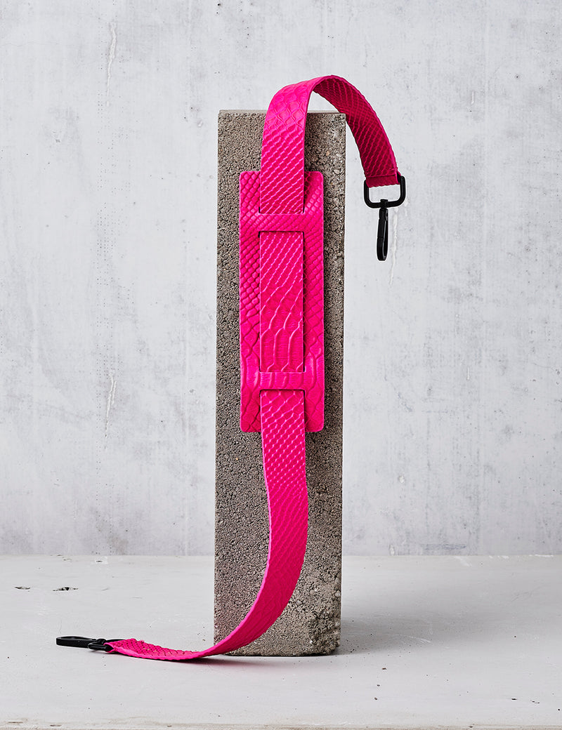 Leather Shoulder Strap / Neon Pink Python